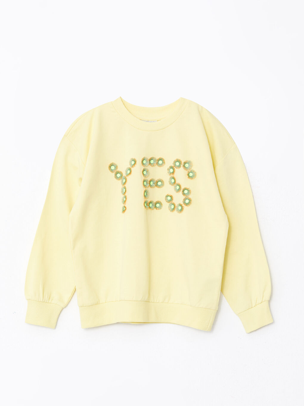 Sarı Bisiklet Yaka Baskılı Uzun Kollu Kız Çocuk Sweatshirt