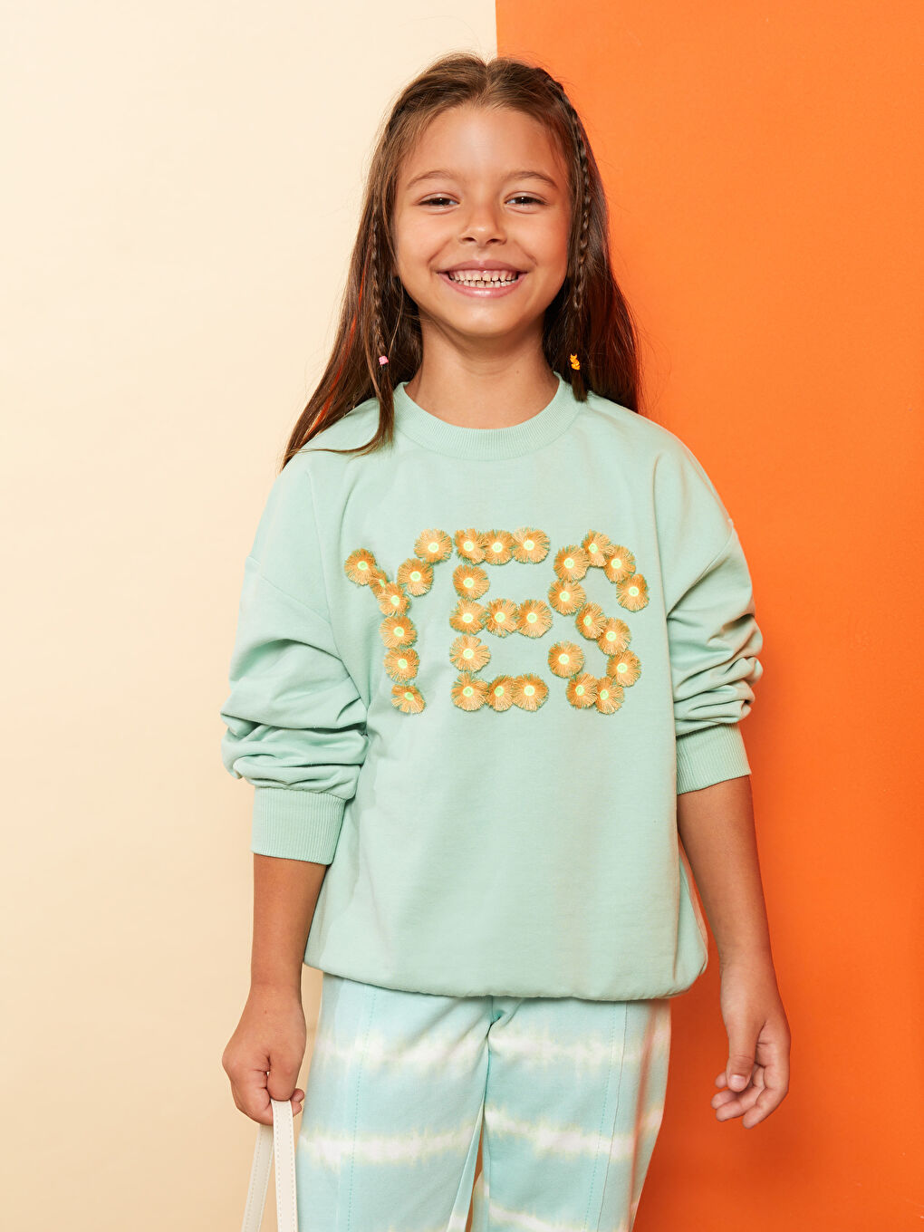 Свитшот с круглым вырезом, с принтом, с длинным рукавом, для девочек-3