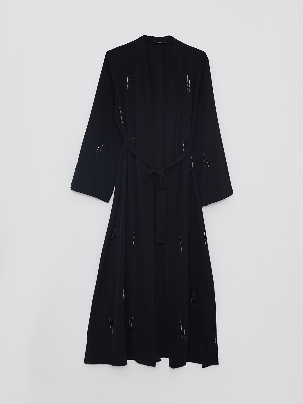 Siyah Şal Yaka Taşlı Uzun Kollu Kadın Kimono-5
