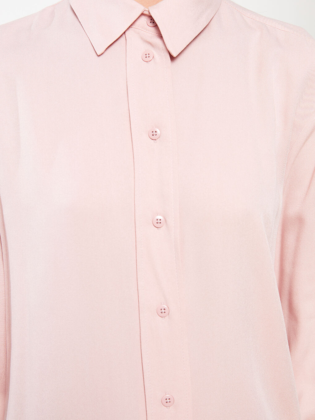 Pembe Düz Uzun Kollu Viskon Kadın Gömlek Tunik-3