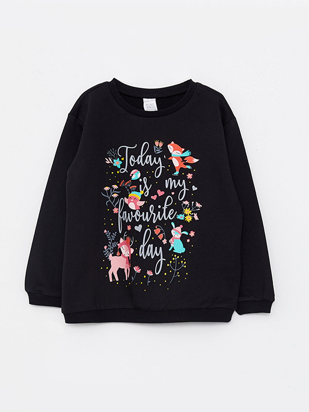 Crew Neck Long Sleeve Printed Baby Girls' Sweatshirt