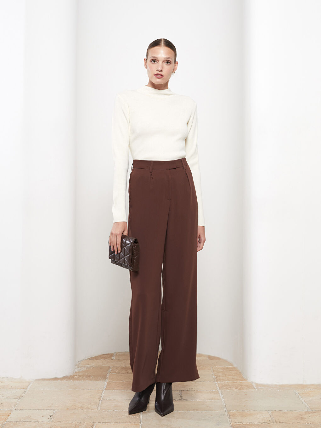 Ekru Yarım Balıkçı Yaka Kadın Triko Kazak-3