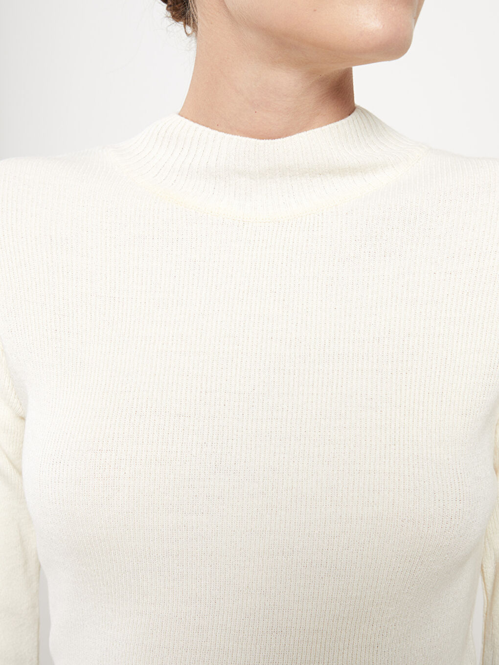 Ekru Yarım Balıkçı Yaka Kadın Triko Kazak-4