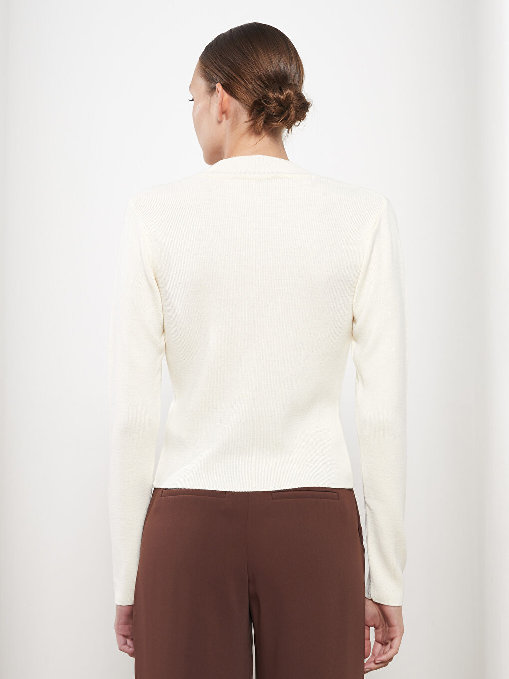 Ekru Yarım Balıkçı Yaka Kadın Triko Kazak-5