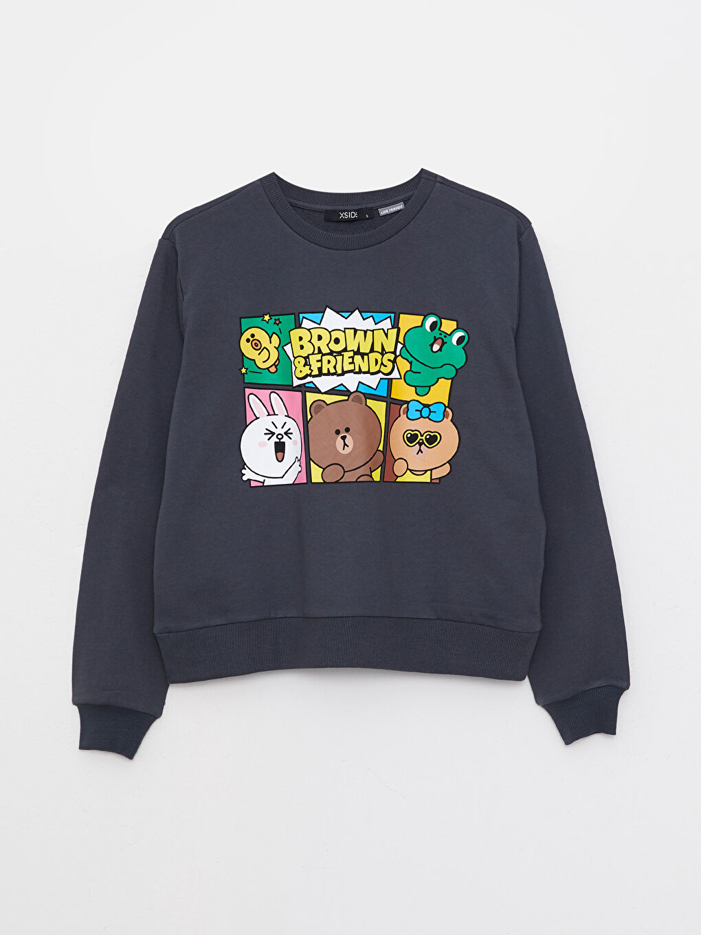 XSIDE Antrasit Bisiklet Yaka Brown & Friends Baskılı Uzun Kollu Kadın Sweatshirt - 5