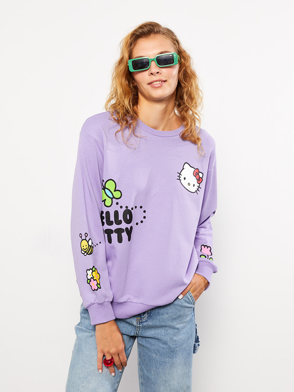 XSIDE Lila Bisiklet Yaka Hello Kitty Baskılı Uzun Kollu Kadın Sweatshirt - 1