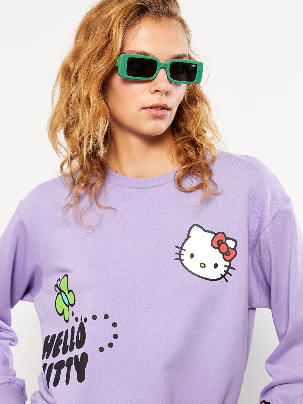 XSIDE Lila Bisiklet Yaka Hello Kitty Baskılı Uzun Kollu Kadın Sweatshirt - 2