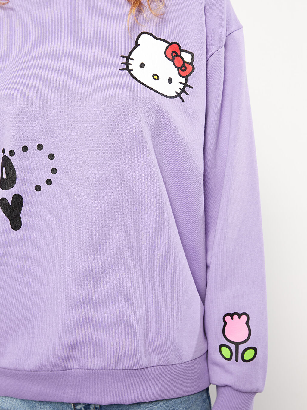 XSIDE Lila Bisiklet Yaka Hello Kitty Baskılı Uzun Kollu Kadın Sweatshirt - 3