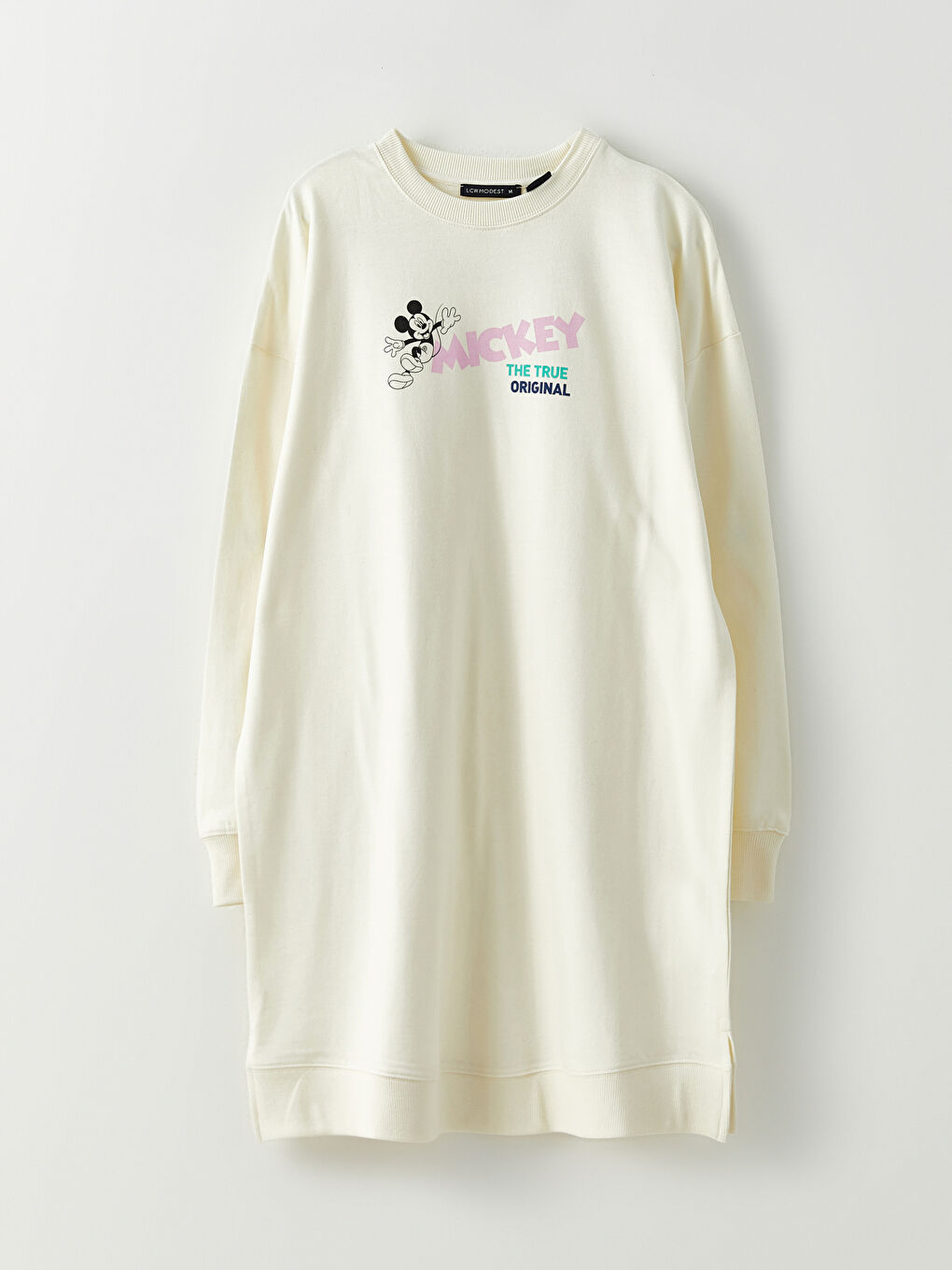 LCW Modest Bisiklet Yaka Mickey Mouse Baskılı Uzun Kollu Oversize Kadın Sweatshirt Tunik -W2EP60Z8-DF7