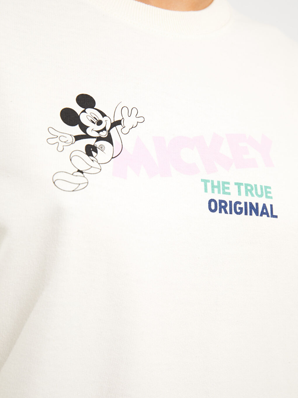 LCW Modest Bisiklet Yaka Mickey Mouse Baskılı Uzun Kollu Oversize Kadın Sweatshirt Tunik -W2EP60Z8-DF7