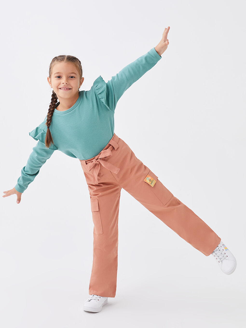 LCW Kids Pembe Beli Lastikli Kız Çocuk Gabardin Pantolon