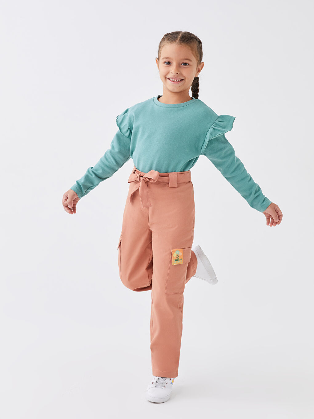 LCW Kids Pembe Beli Lastikli Kız Çocuk Gabardin Pantolon - 1