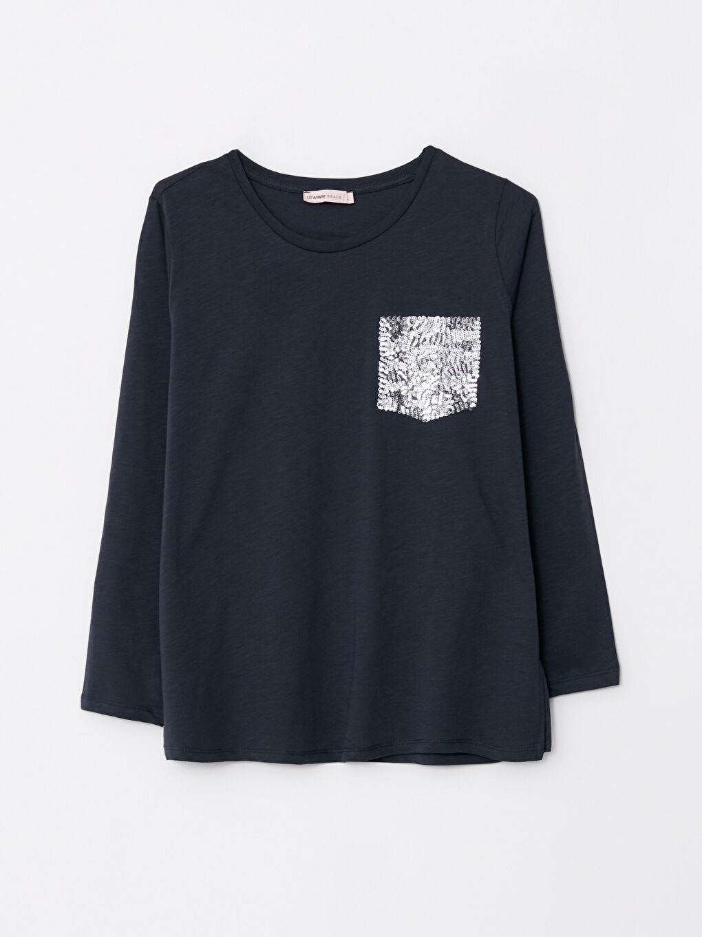 LCW ECO Crew Neck Sequined Long Sleeve Cotton Women's T-shirt -W2EP76Z8-R4C