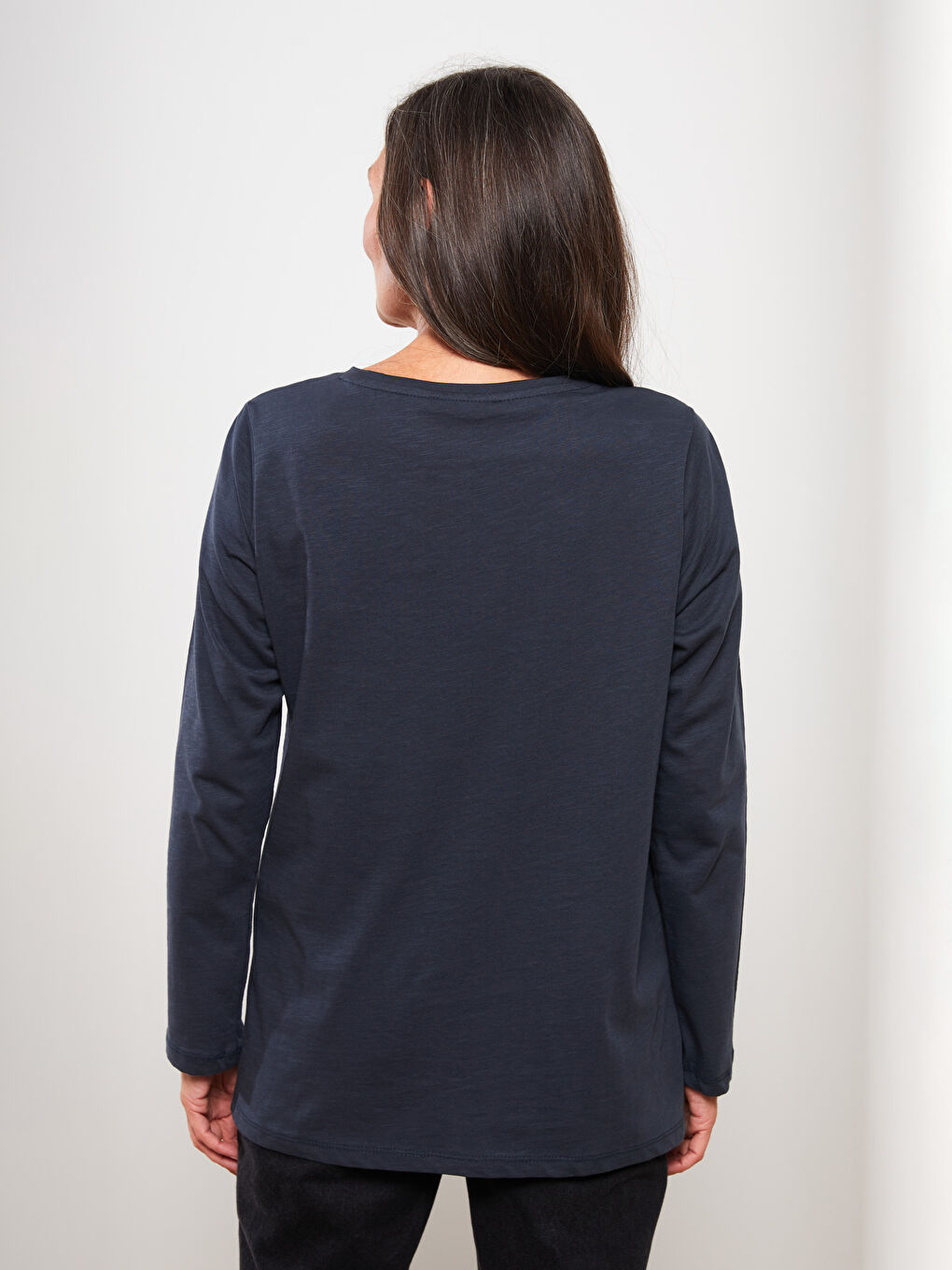 LCW ECO Crew Neck Sequined Long Sleeve Cotton Women's T-shirt -W2EP76Z8-R4C