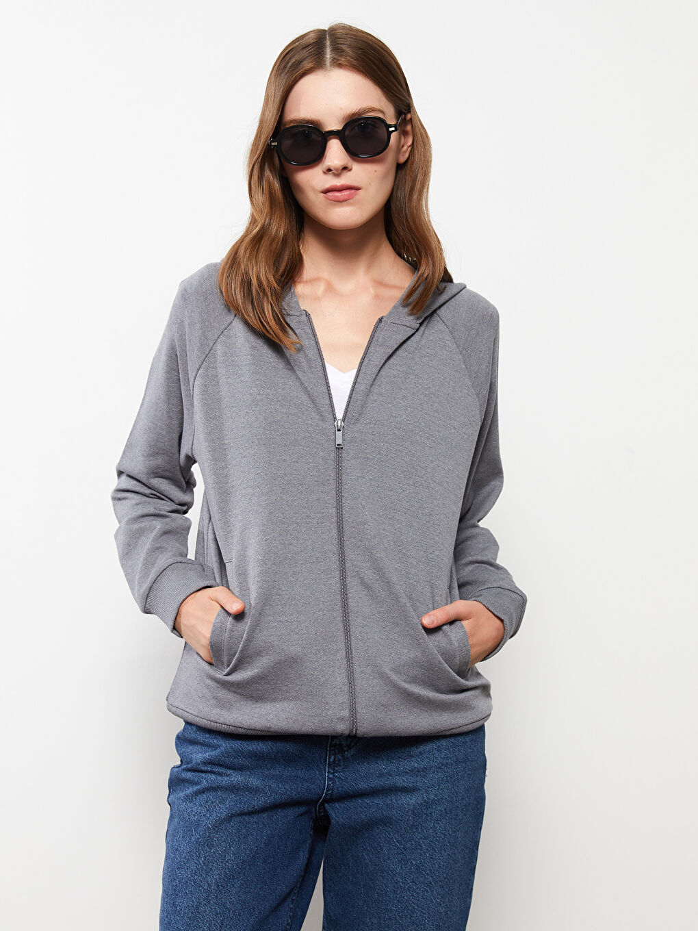 Hooded Plain Long Sleeve Women's Sports Cardigan