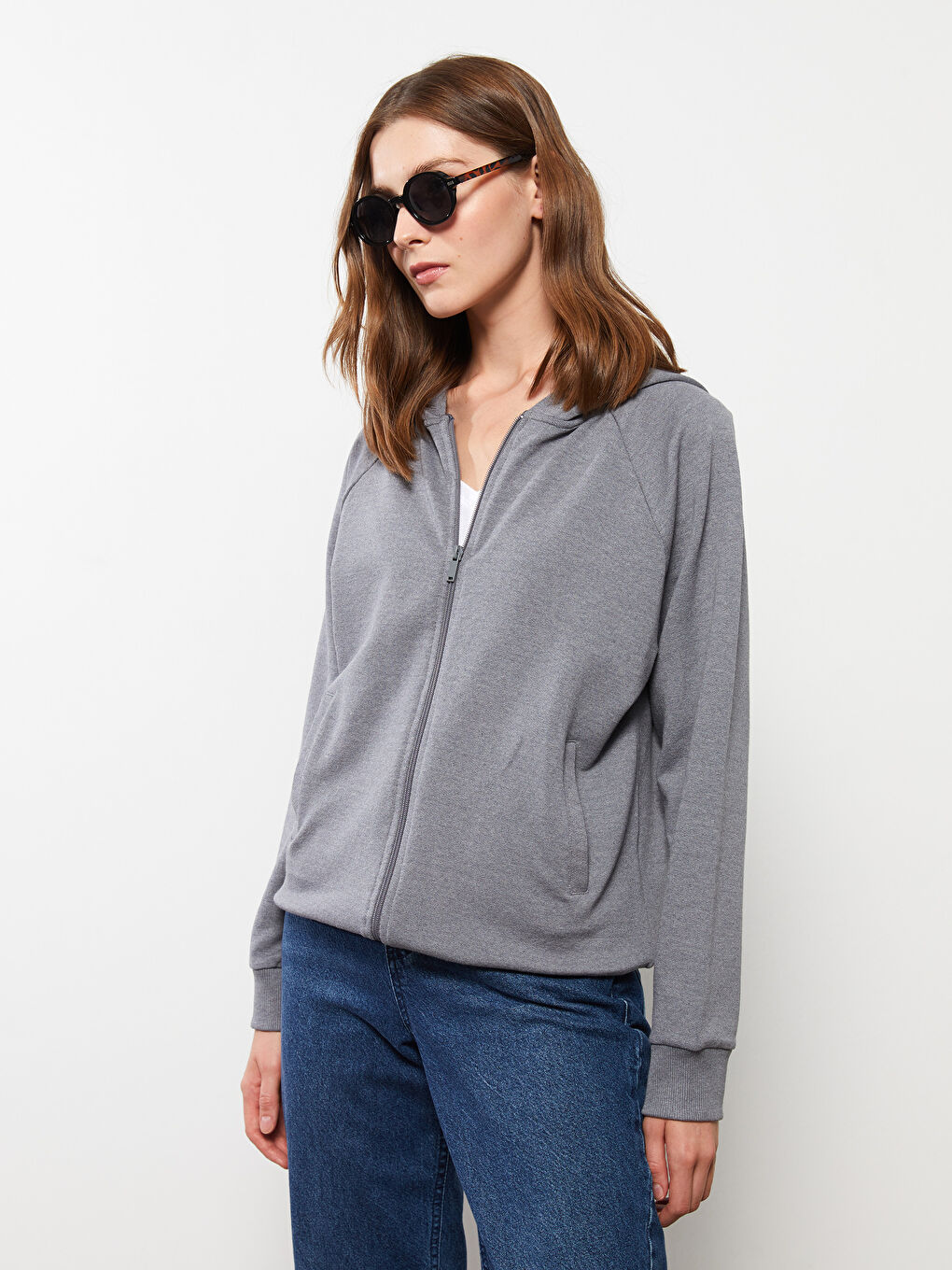 Hooded Plain Long Sleeve Women's Sports Cardigan-1