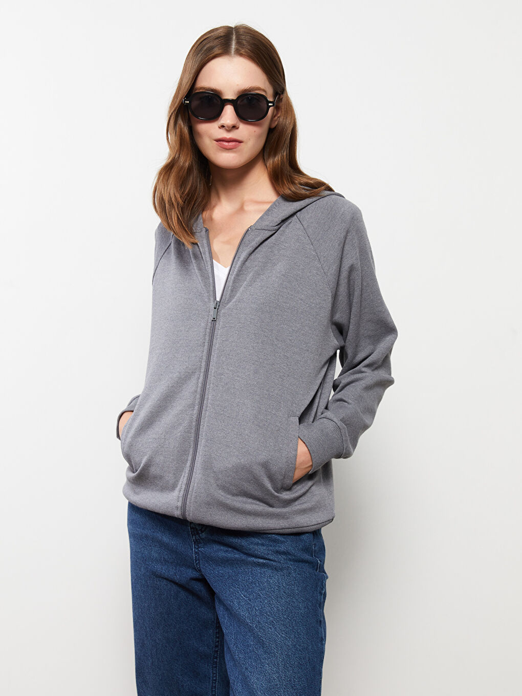 Hooded Plain Long Sleeve Women's Sports Cardigan-2