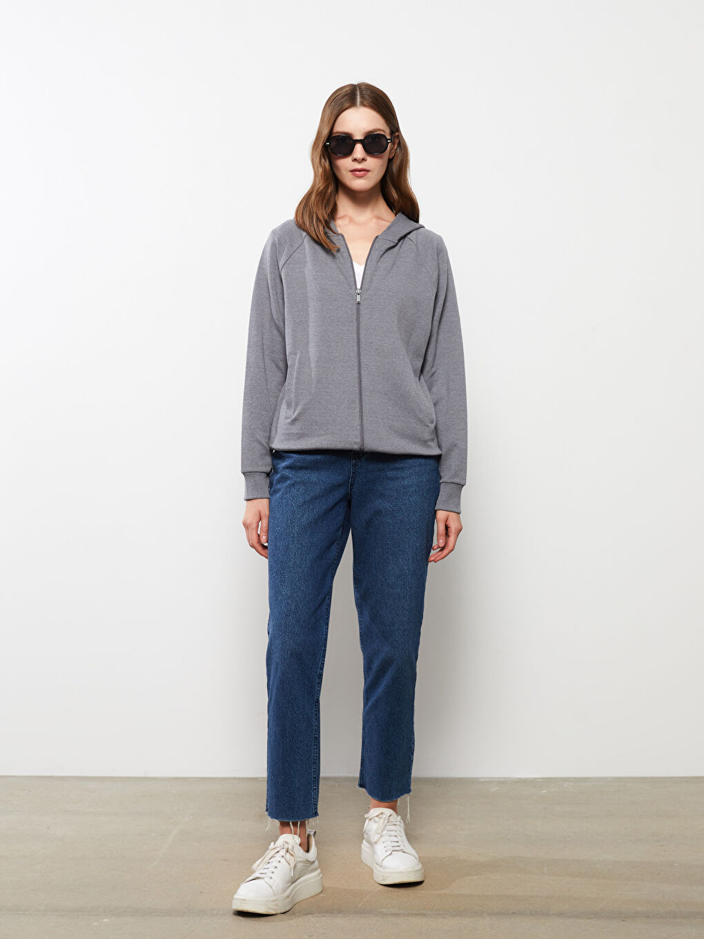 Hooded Plain Long Sleeve Women's Sports Cardigan-3