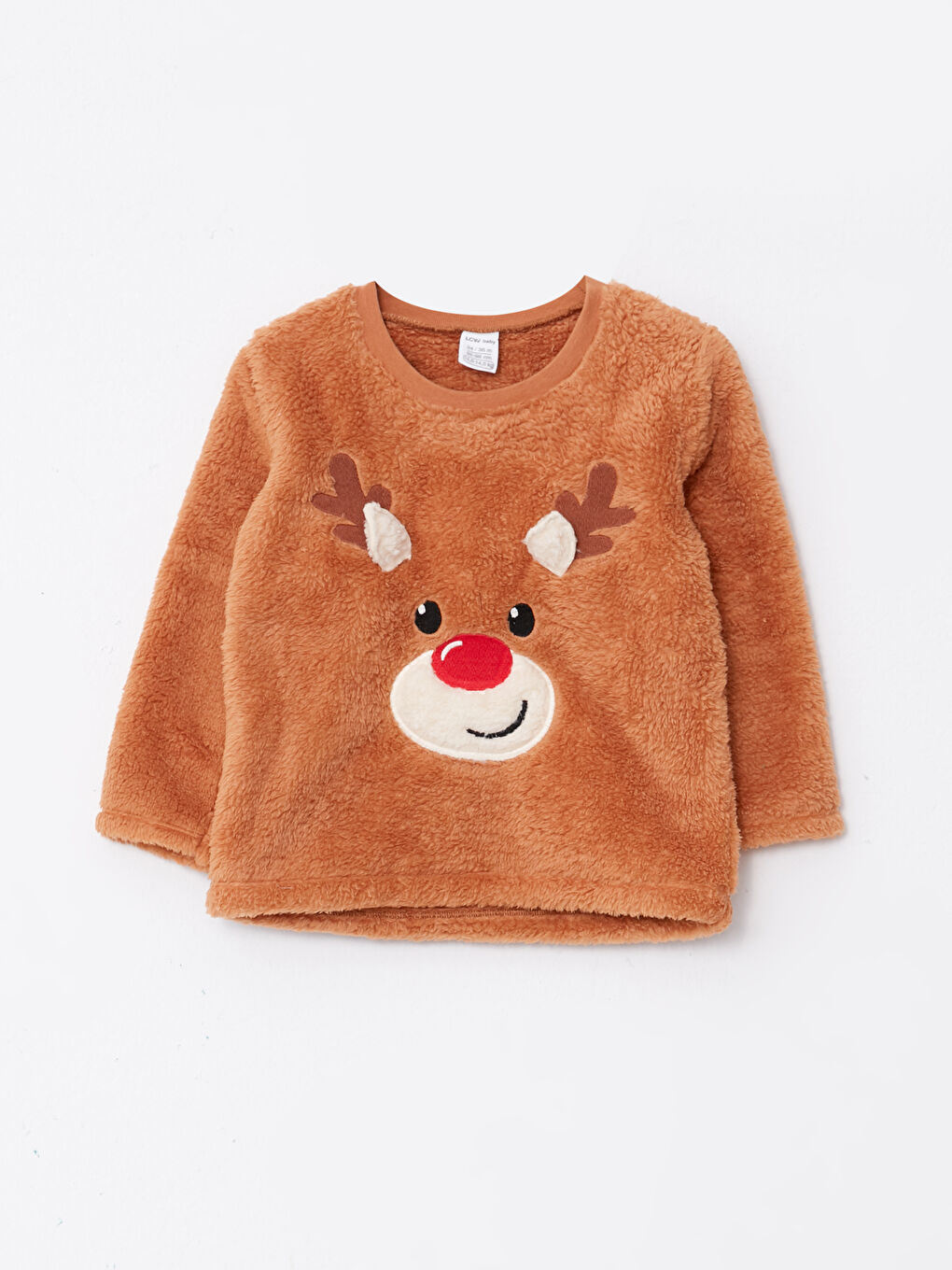 Crew Neck Long Sleeve New Year Themed Baby Boy Plush Pajama Set-1