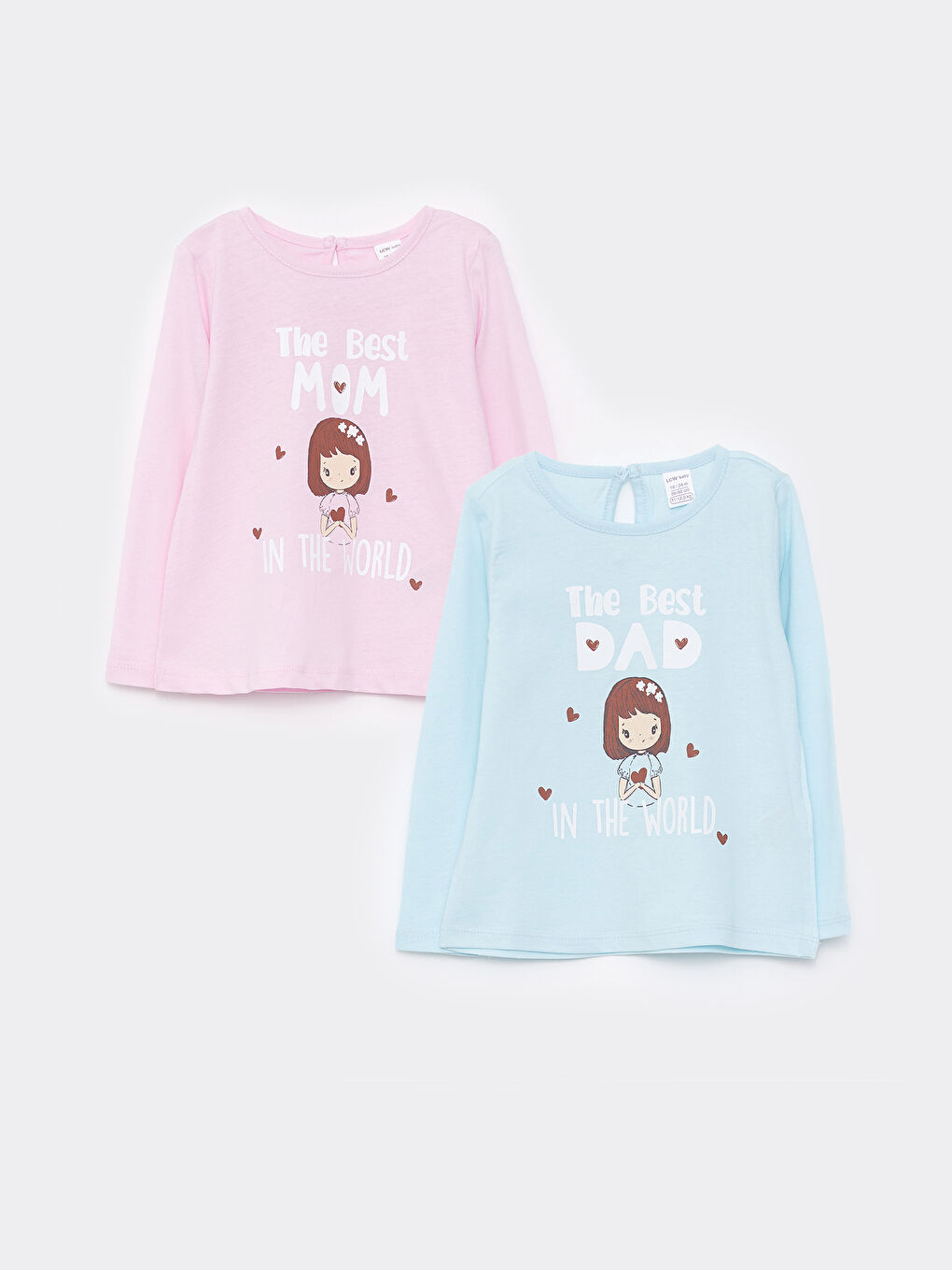 Crew Neck Long Sleeve Printed Baby Girls T-Shirt 2 Pack