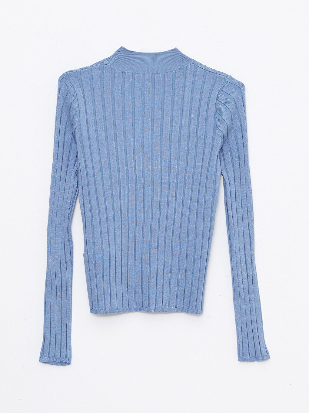 Mavi Yarım Balıkçı Yaka Kendinden Desenli Uzun Kollu Kadın Triko Kazak-6