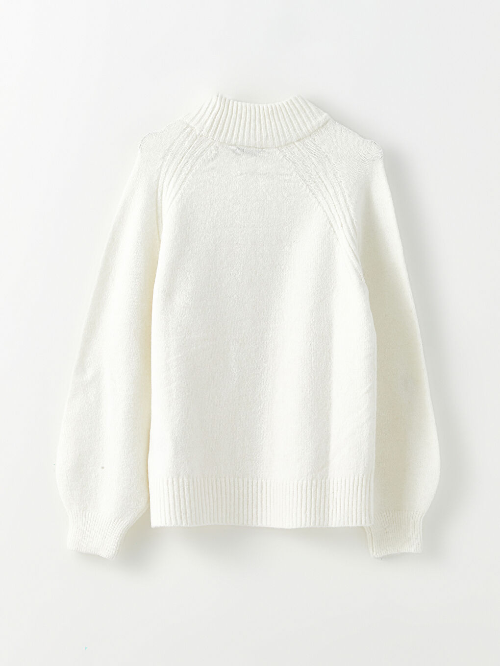 Ekru Yarım Balıkçı Yaka Kendinden Desenli Uzun Kollu Kadın Triko Kazak-6