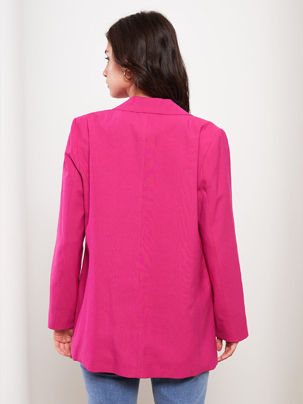 Fuşya Önden Düğme Kapamalı Düz Uzun Kollu Kadın Ceket-4