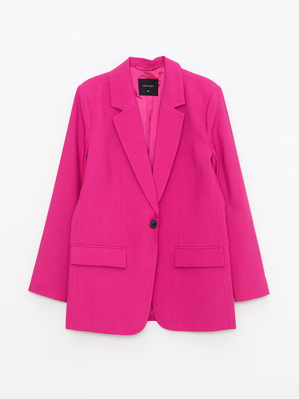 Fuşya Önden Düğme Kapamalı Düz Uzun Kollu Kadın Ceket-5