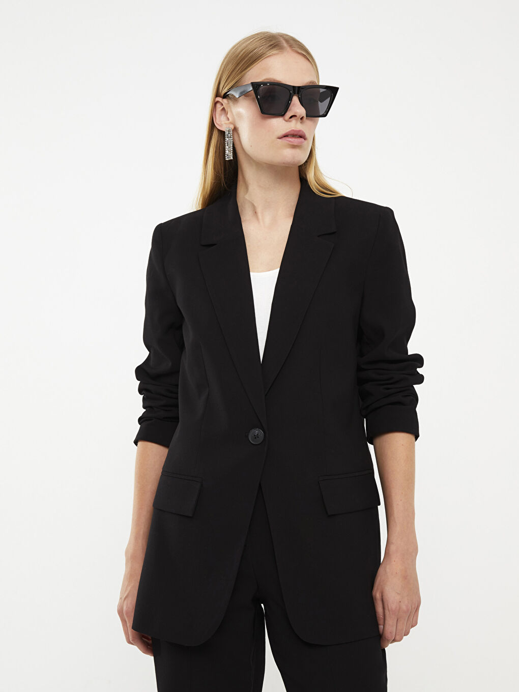 جاكيت للسيدات بأزرار أمامية وكم طويل مستقيم-2