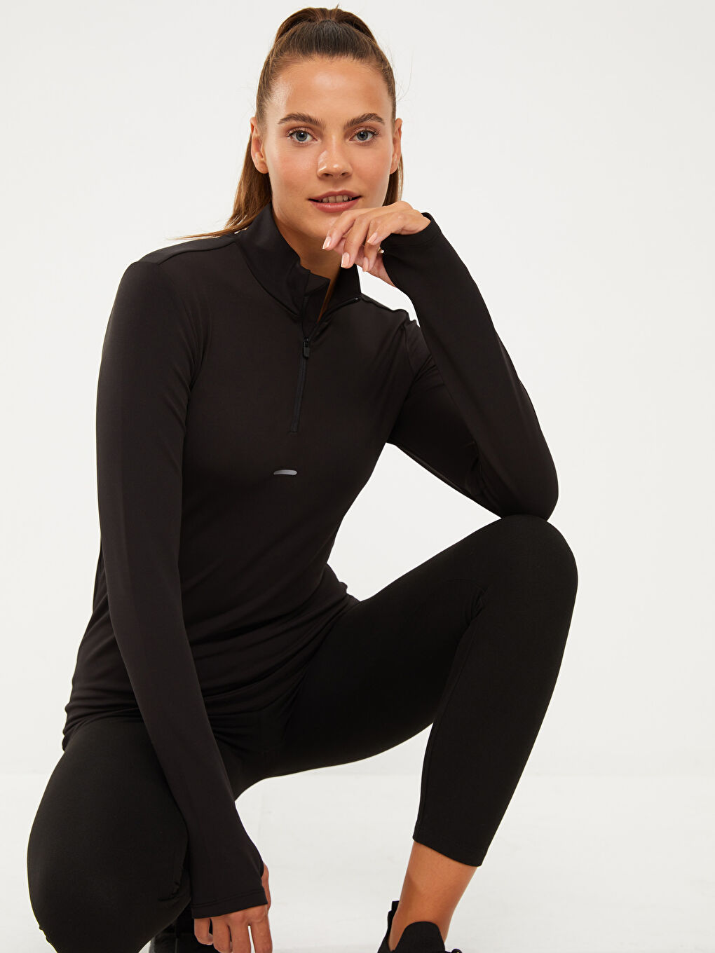 High Collar Reflector Printed Long Sleeve Women's T-Shirt