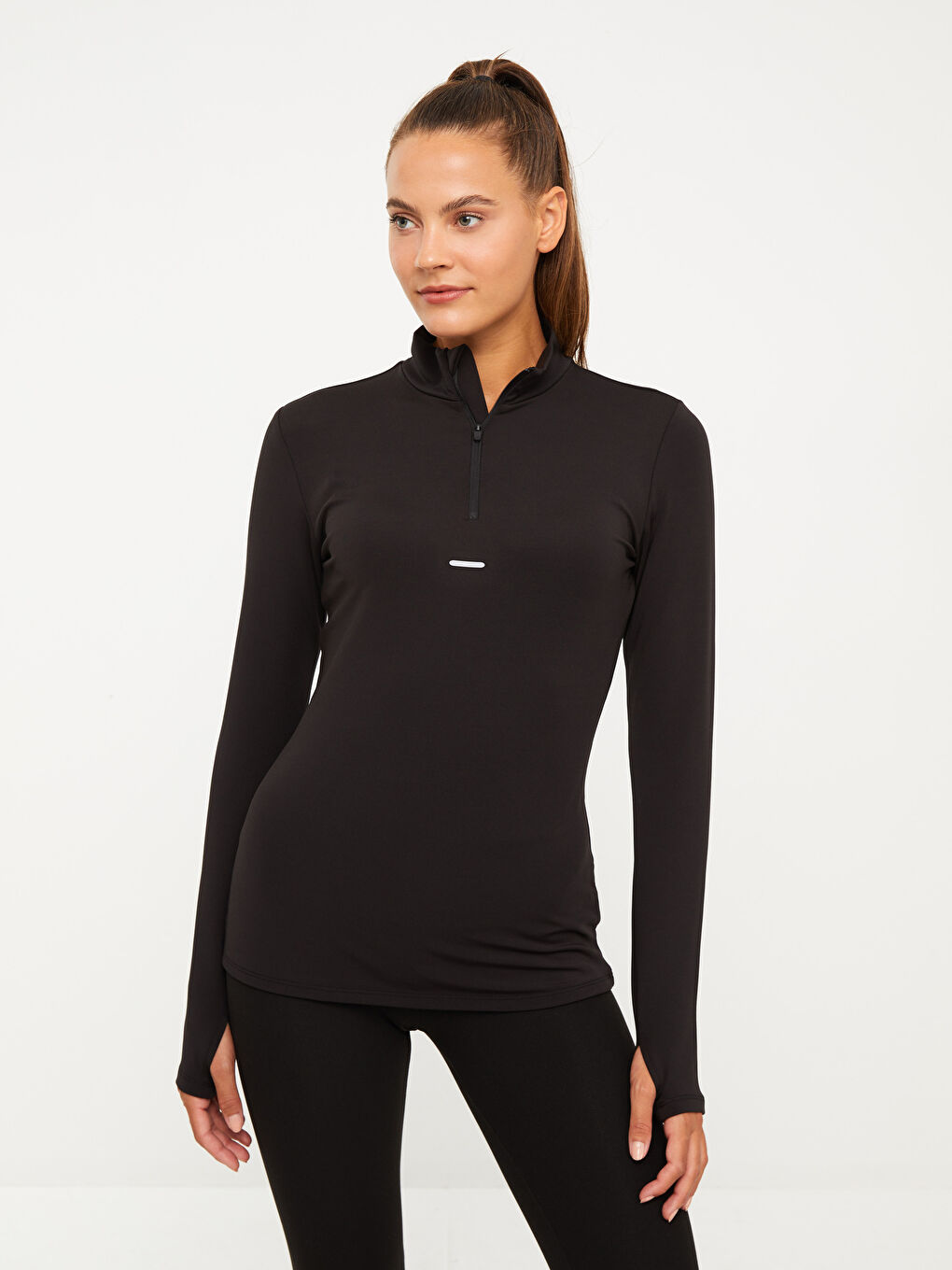 High Collar Reflector Printed Long Sleeve Women's T-Shirt-1