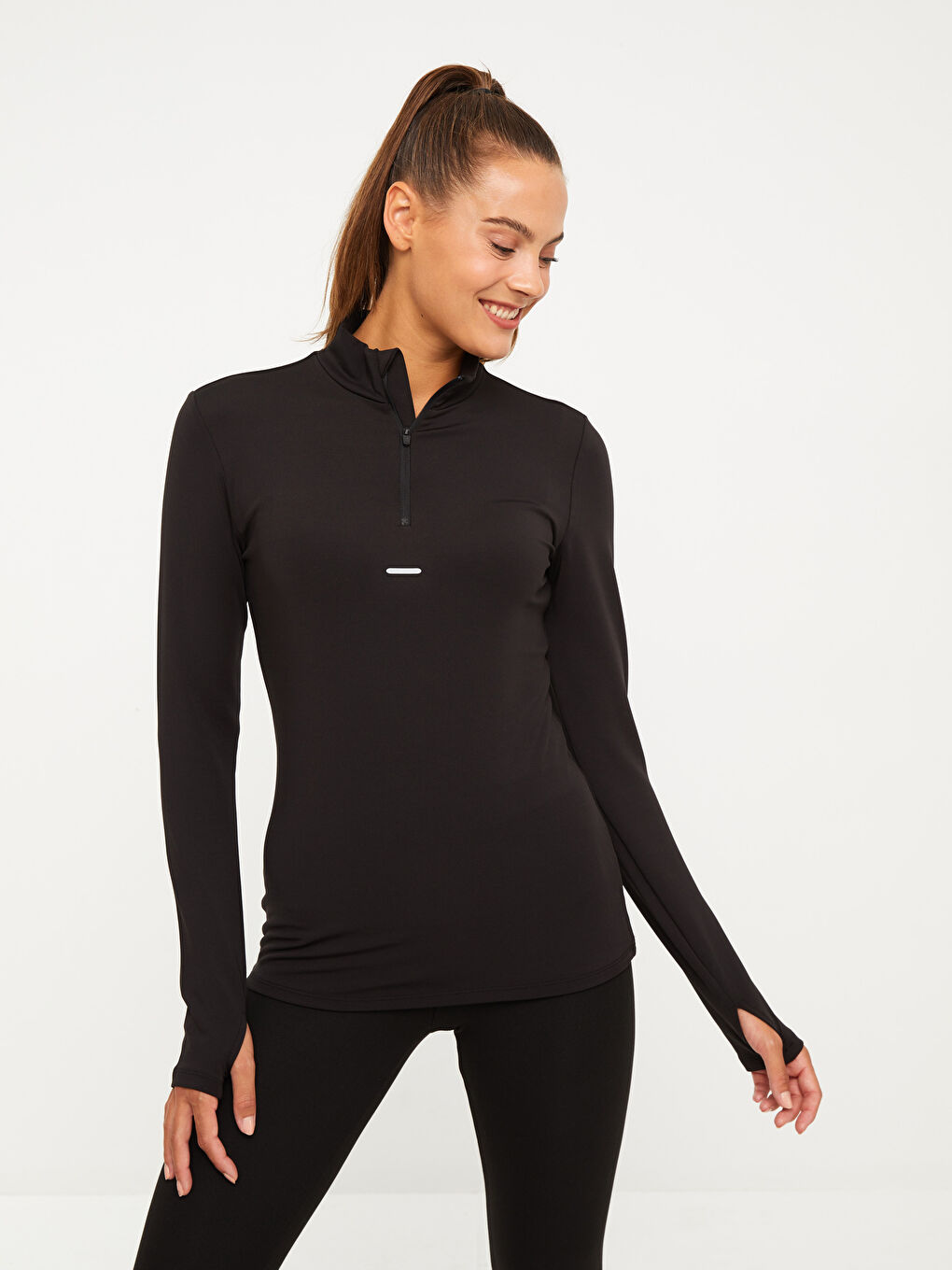 High Collar Reflector Printed Long Sleeve Women's T-Shirt-2