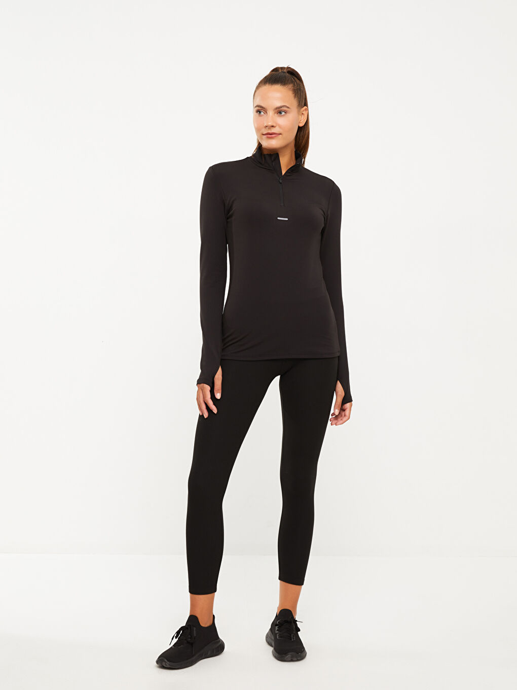 High Collar Reflector Printed Long Sleeve Women's T-Shirt-3