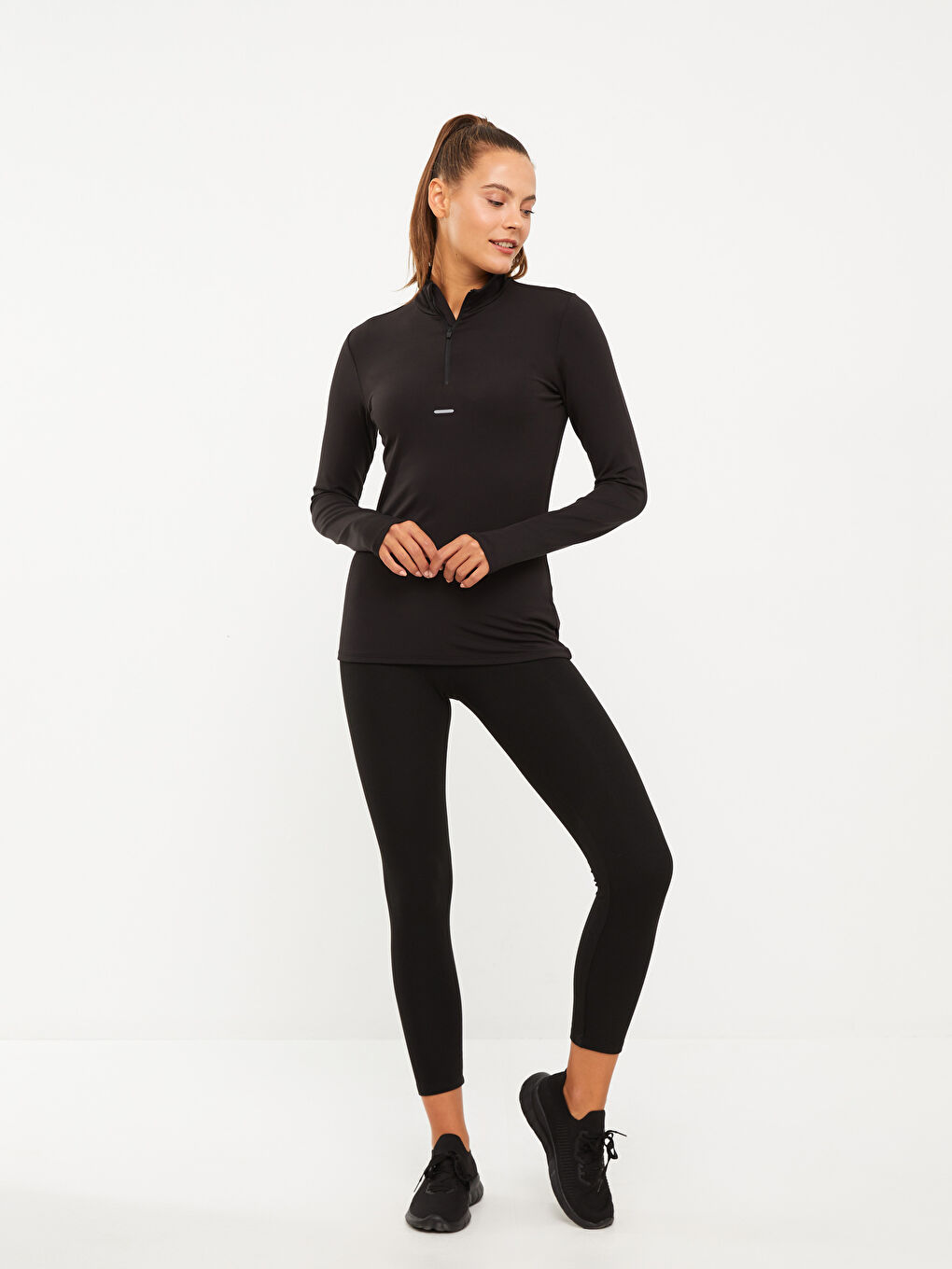 High Collar Reflector Printed Long Sleeve Women's T-Shirt-4