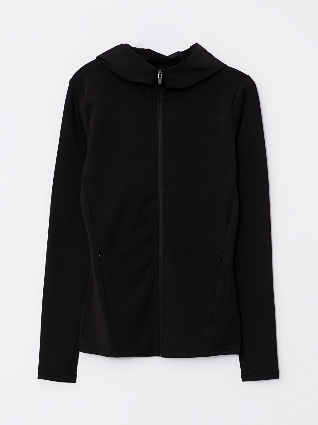 Siyah Kapüşonlu Düz Uzun Kollu Kadın Hırka-5