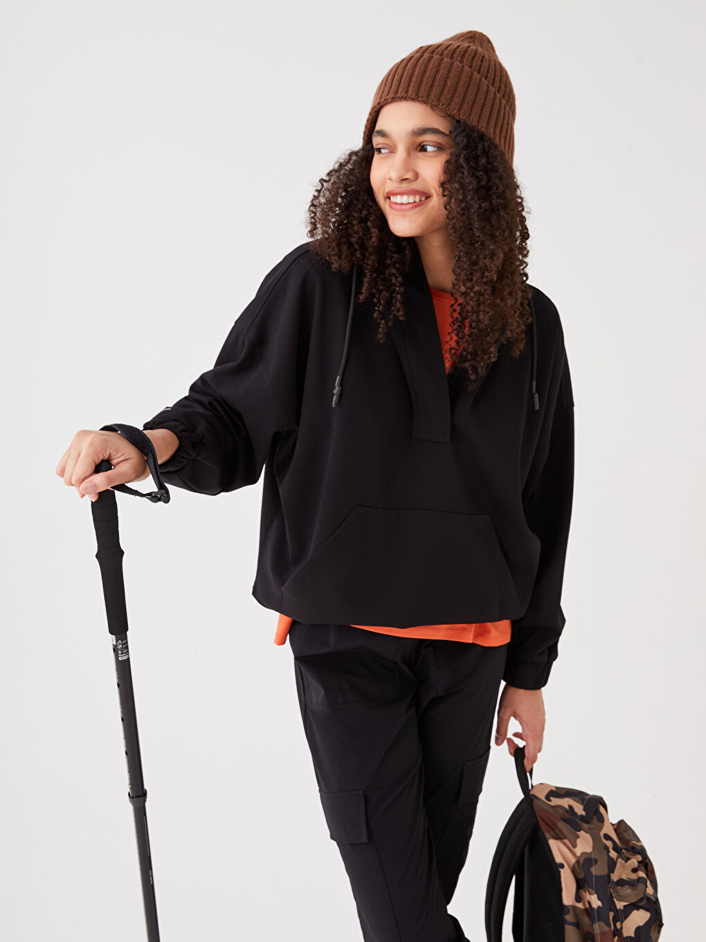 Hooded Printed Long Sleeve Women's Sweatshirt-1