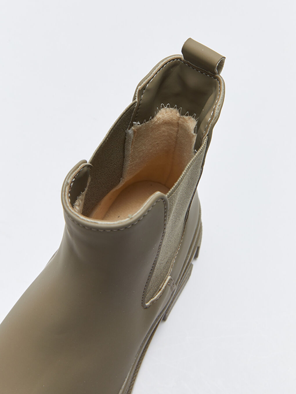 Haki Kalın Tabanlı Yanları Lastikli Kadın Bot-5