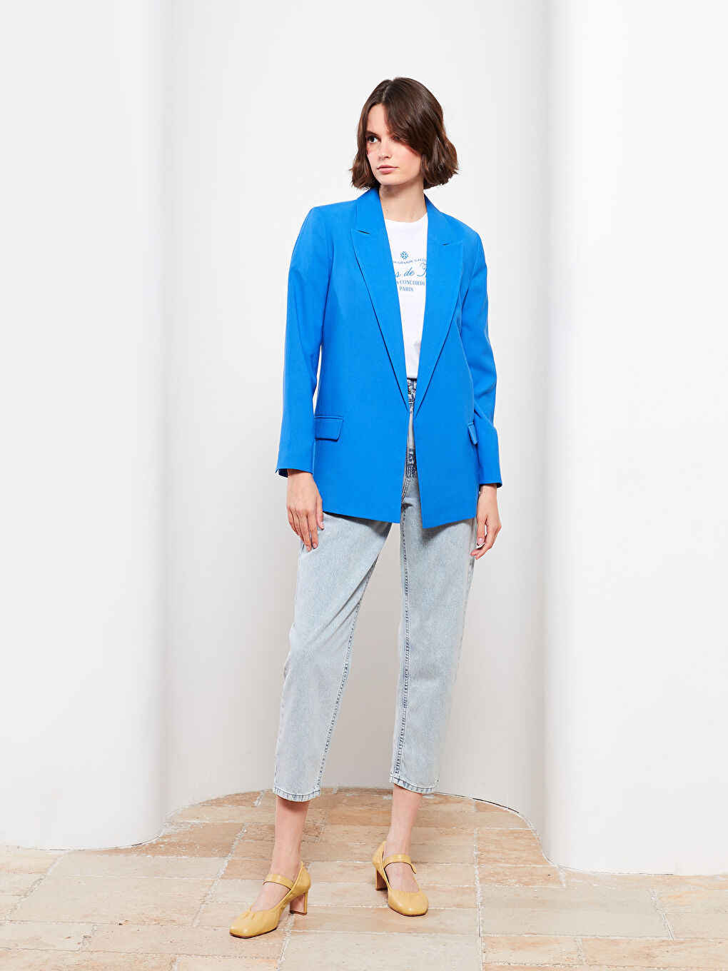 Mavi Düz Uzun Kollu Kadın Blazer Ceket-2