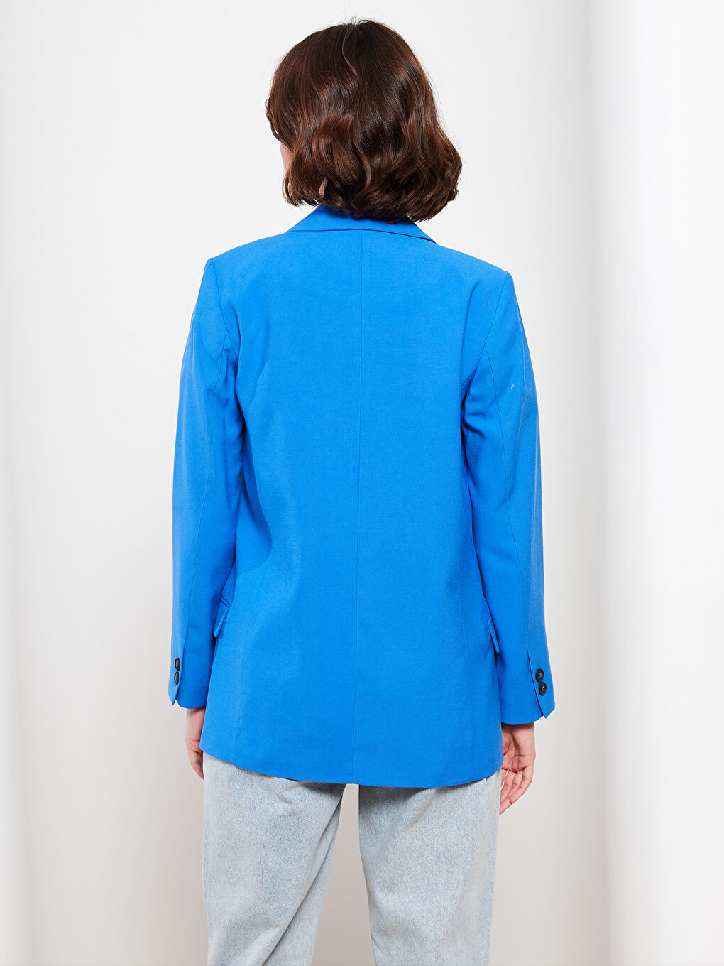 Mavi Düz Uzun Kollu Kadın Blazer Ceket-4