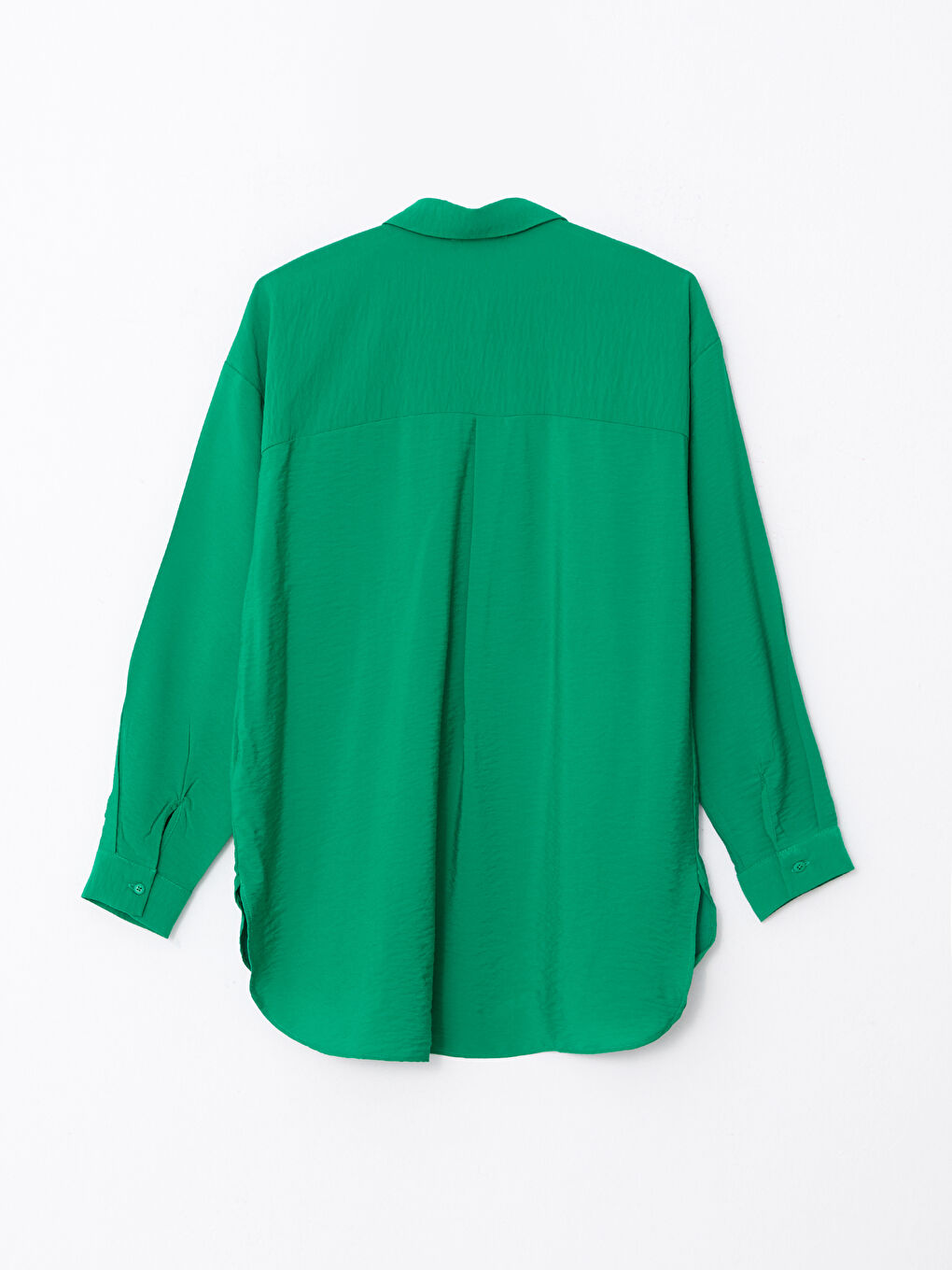 Yeşil Önden Düğme Kapamalı Düz Uzun Kollu Kadın Gömlek-7
