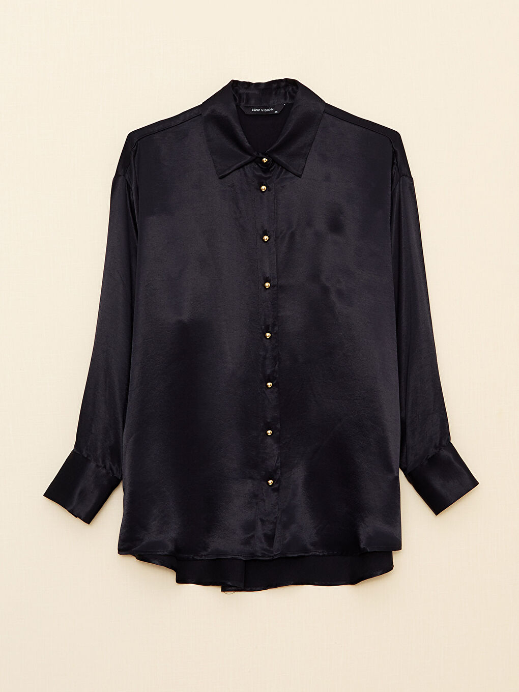 قميص نساء ساتان كم طويل عادي بأزرار-7