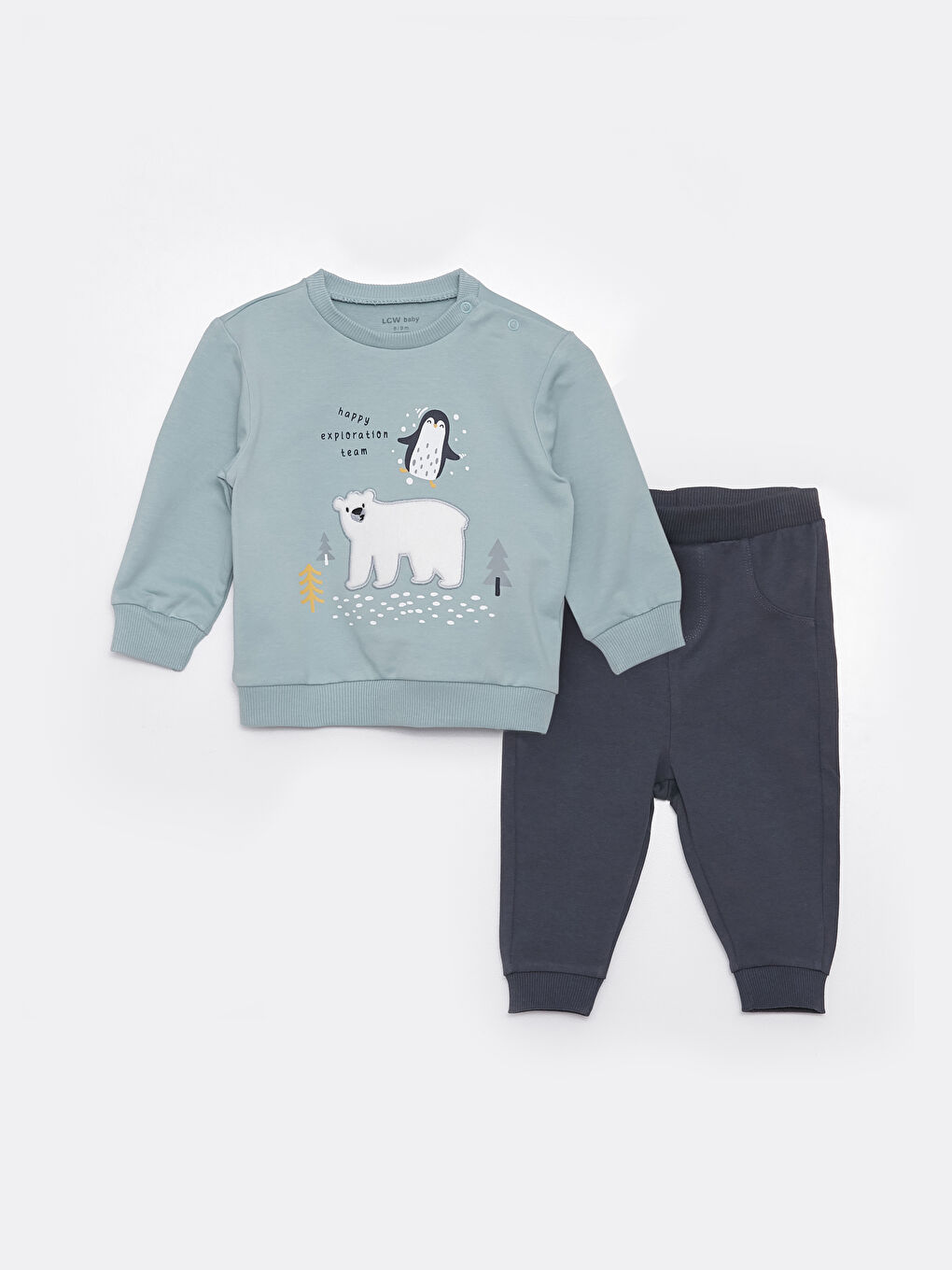 LCW baby Crew Neck Long Sleeve Printed Baby Boy Sweasthirt and Tracksuit Bottom 2-Pack Set -W2ER12Z1-RQQ