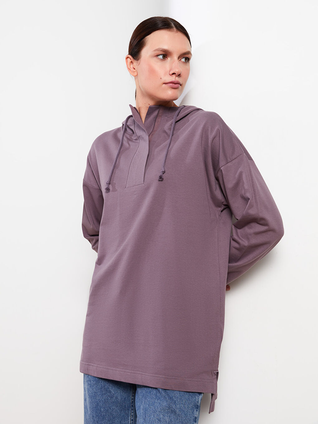 LC Waikiki Hooded Plain Long Sleeve Oversize Women's Sweatshirt Tunic -W2ER25Z8-LXY
