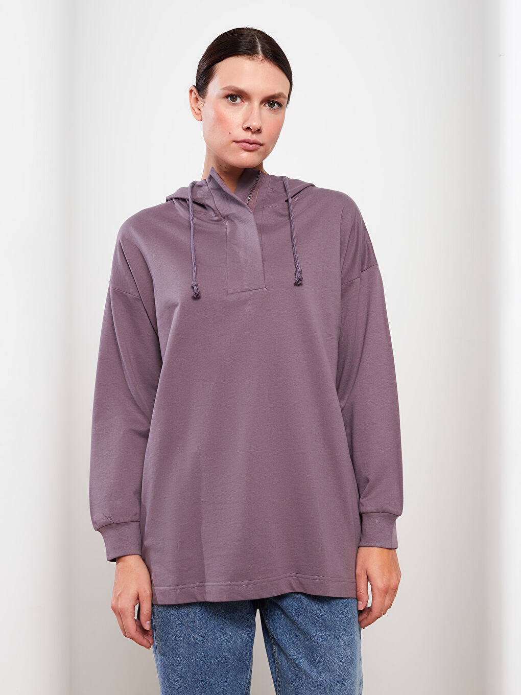 LC Waikiki Hooded Plain Long Sleeve Oversize Women's Sweatshirt Tunic -W2ER25Z8-LXY
