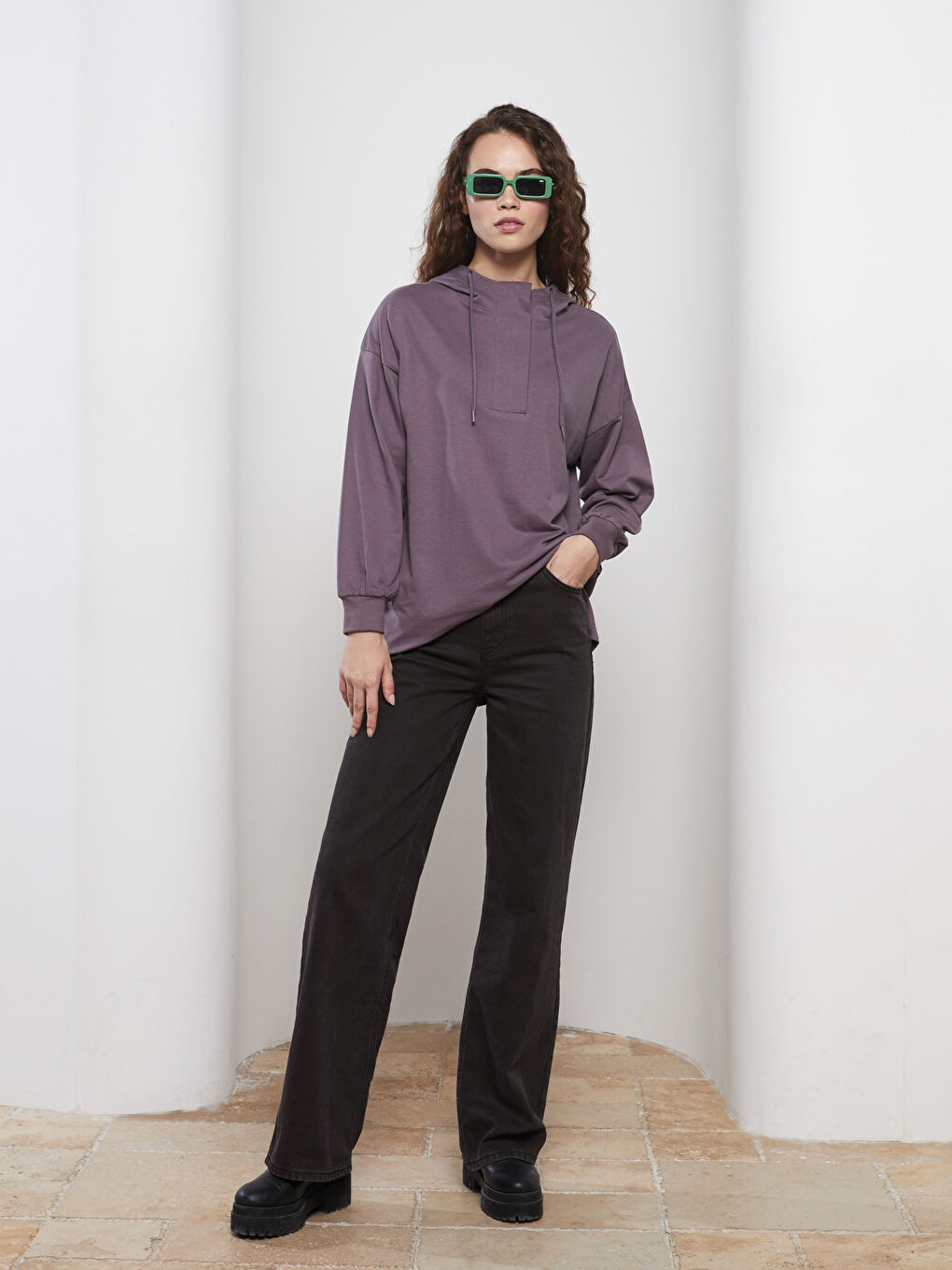 LC Waikiki Hooded Plain Long Sleeve Oversize Women's Sweatshirt Tunic -W2ER25Z8-LXY