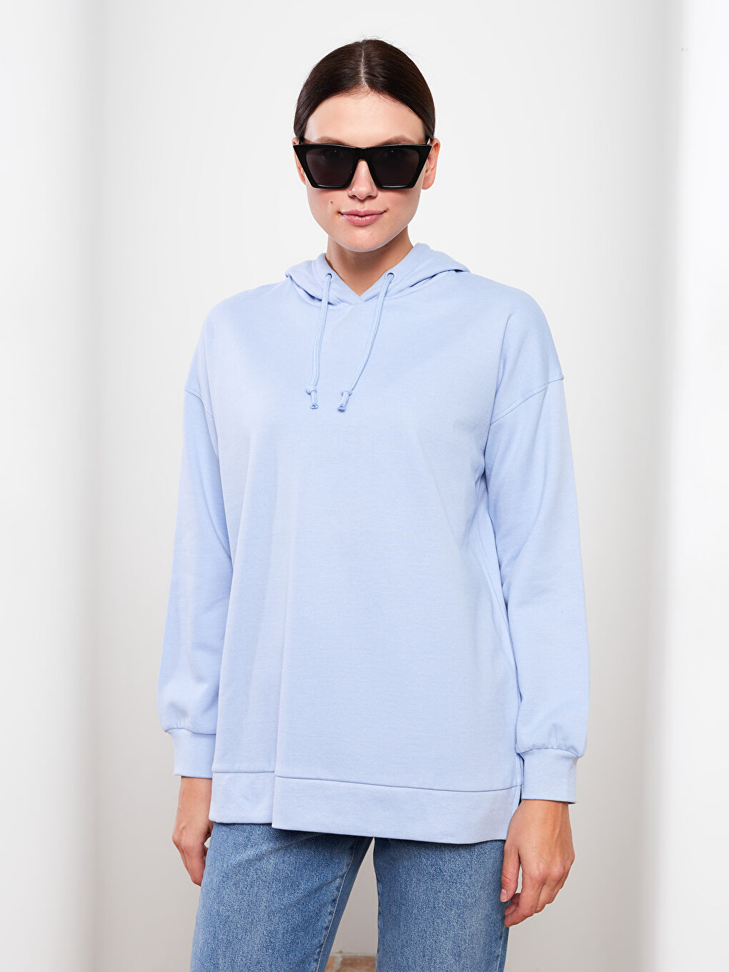 LCW Modest Hooded Plain Long Sleeve Oversize Women's Sweatshirt Tunic -W2ER30Z8-UDA