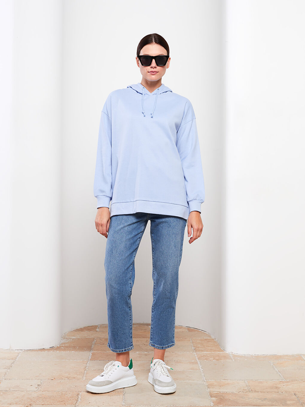 LCW Modest Hooded Plain Long Sleeve Oversize Women's Sweatshirt Tunic -W2ER30Z8-UDA