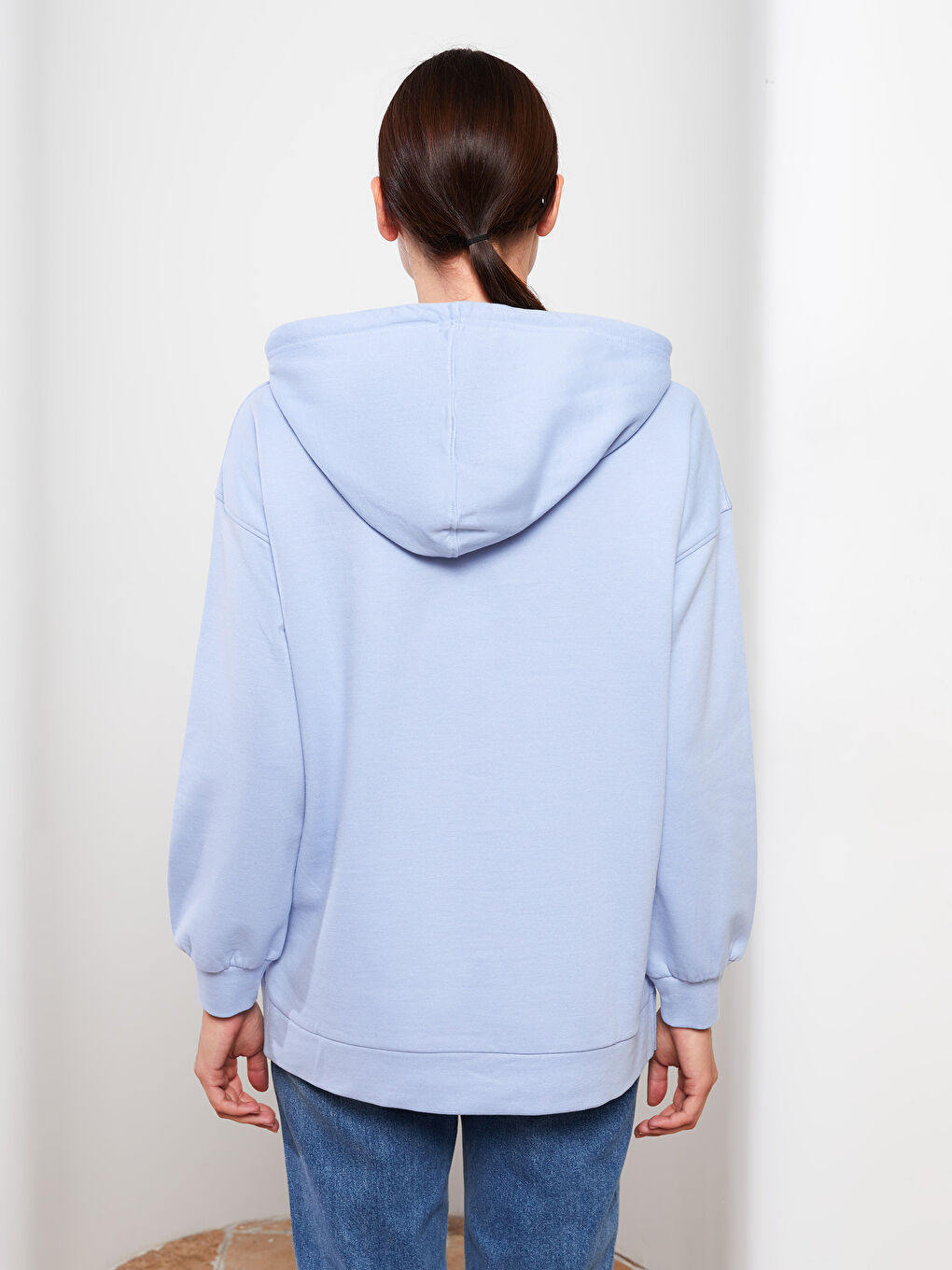 LCW Modest Hooded Plain Long Sleeve Oversize Women's Sweatshirt Tunic -W2ER30Z8-UDA