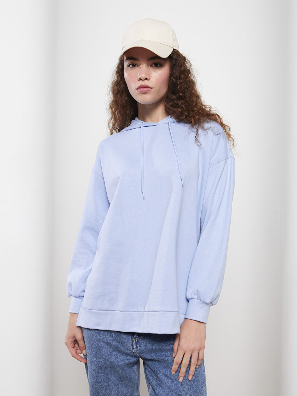 LCW Modest Hooded Plain Long Sleeve Oversize Women's Sweatshirt Tunic -W2ER30Z8-UDA