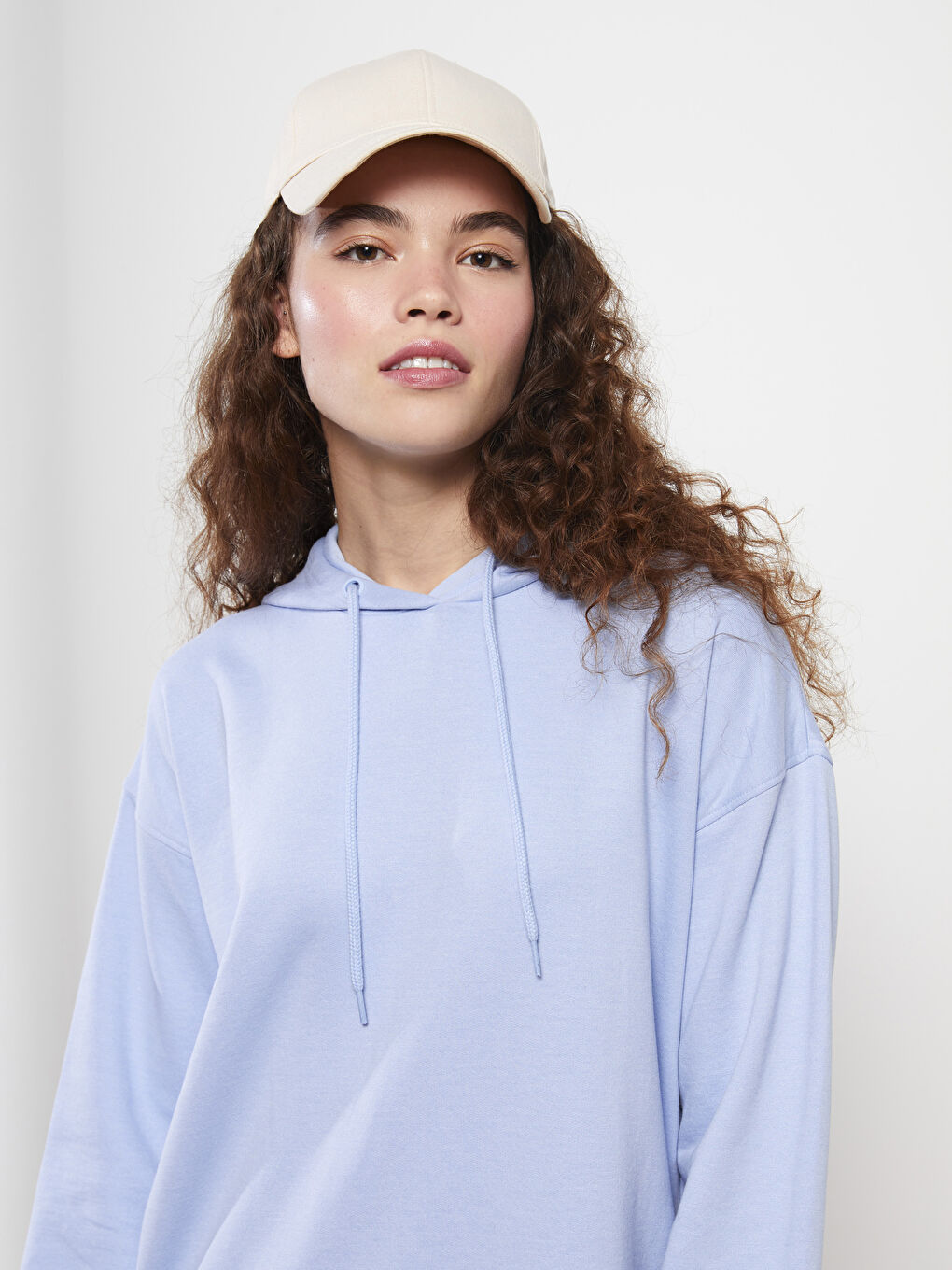 LCW Modest Hooded Plain Long Sleeve Oversize Women's Sweatshirt Tunic -W2ER30Z8-UDA